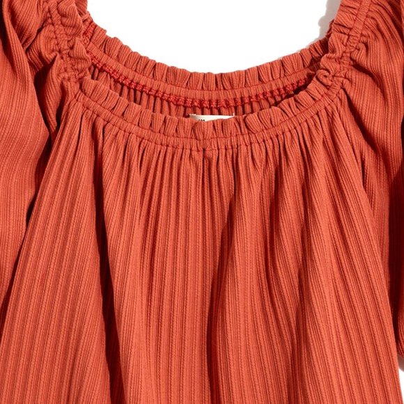Madewell Orange Pointelle Knit Peasant Top - Picture 2 of 2